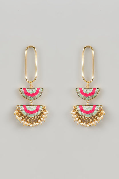 Matte Gold Finish Multi-Colored Silk Thread Embroidered Dangler Earrings