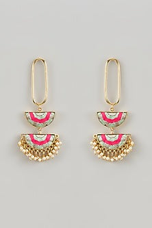 Matte Gold Finish Multi-Colored Silk Thread Embroidered Dangler Earrings