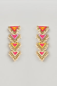 Matte Gold Finish Silk Thread & Pearl Embellished Triangular Dangler Earrings