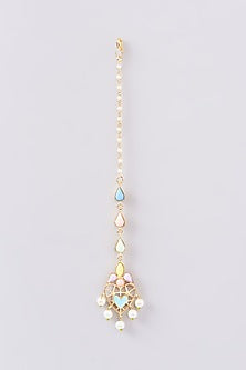 Gold Finish Multi-Colored Bead & Crystal Enameled Maangtikka