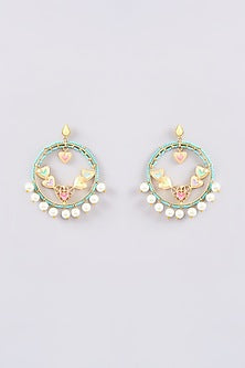 Gold Finish Multi-Colored Bead & Crystal Enameled Dangler Earrings