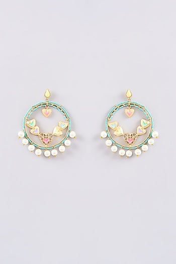 Gold Finish Multi-Colored Bead & Crystal Enameled Dangler Earrings