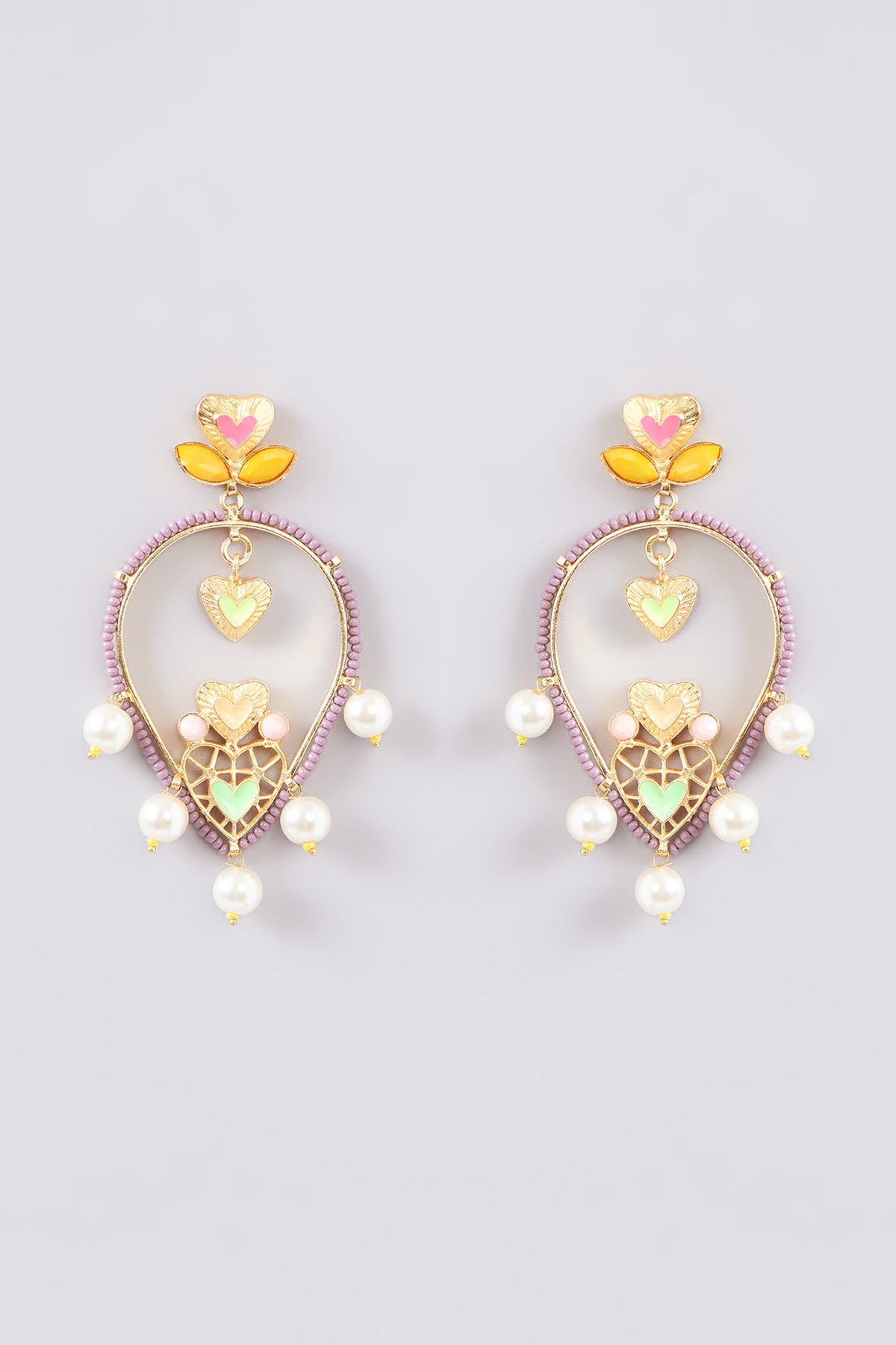 Gold Finish Multi-Colored Bead & Crystal Enameled Dangler Earrings