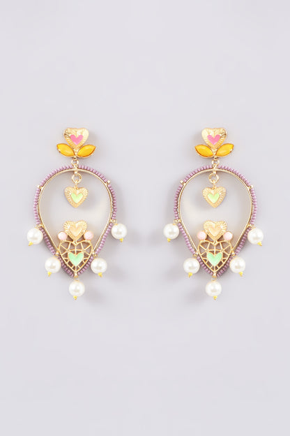 Gold Finish Multi-Colored Bead & Crystal Enameled Dangler Earrings