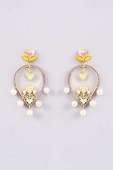 Gold Finish Multi-Colored Bead & Crystal Enameled Dangler Earrings