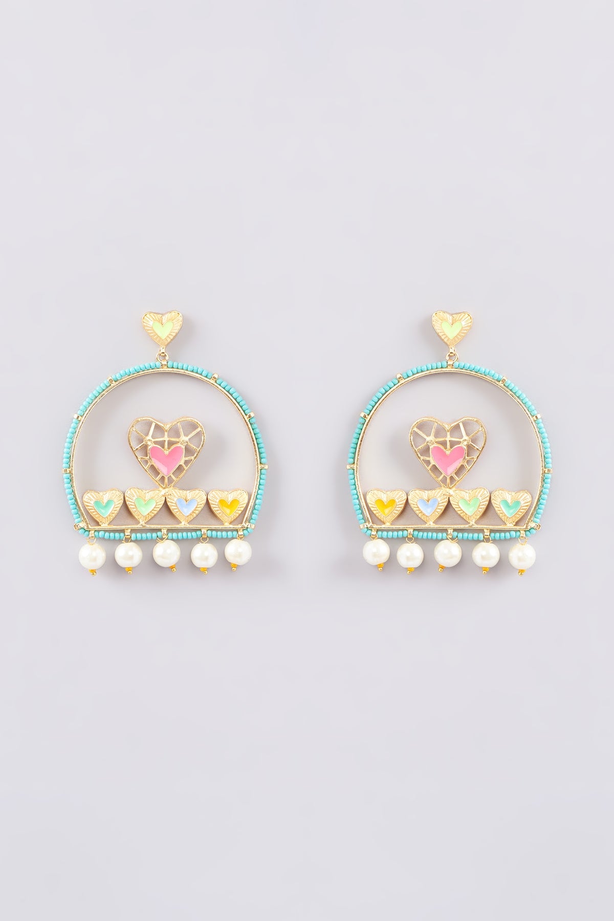 Gold Finish Multi-Colored Bead & Crystal Enameled Dangler Earrings