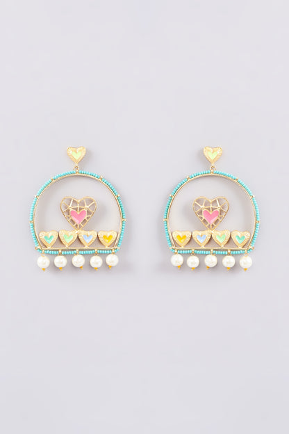 Gold Finish Multi-Colored Bead & Crystal Enameled Dangler Earrings