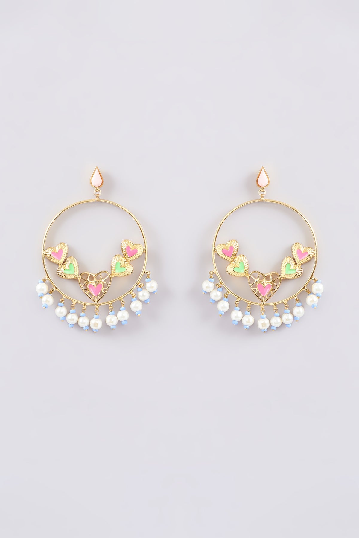 Gold Finish Multi-Colored Bead & Crystal Enameled Dangler Earrings