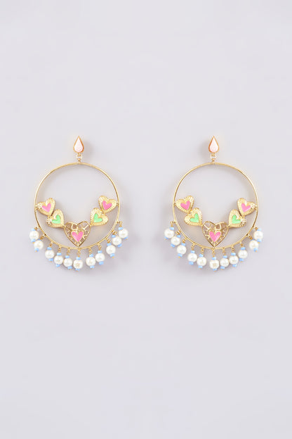 Gold Finish Multi-Colored Bead & Crystal Enameled Dangler Earrings
