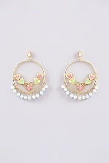 Gold Finish Multi-Colored Bead & Crystal Enameled Dangler Earrings