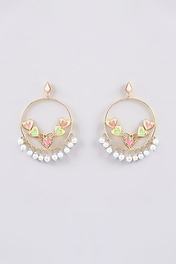 Gold Finish Multi-Colored Bead & Crystal Enameled Dangler Earrings