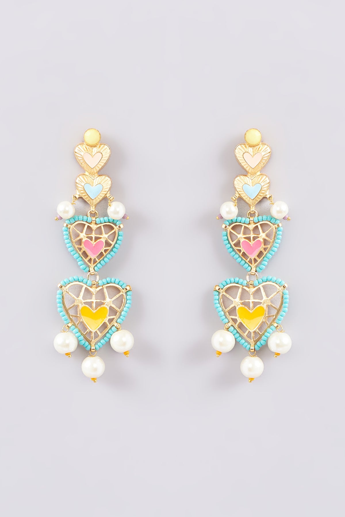 Gold Finish Multi-Colored Bead & Crystal Enameled Dangler Earrings
