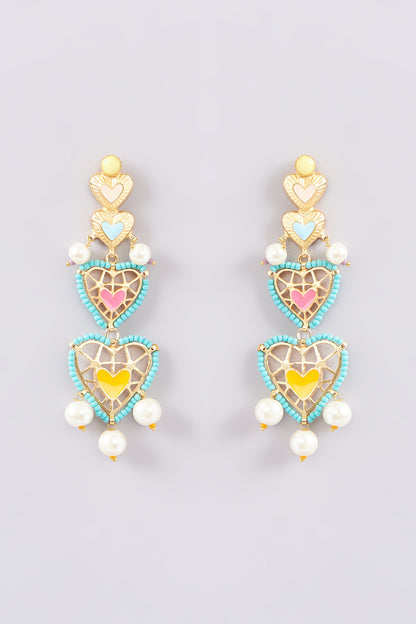 Gold Finish Multi-Colored Bead & Crystal Enameled Dangler Earrings