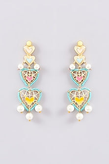 Gold Finish Multi-Colored Bead & Crystal Enameled Dangler Earrings