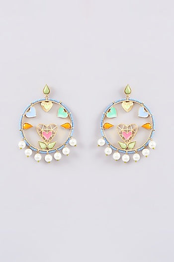 Gold Finish Multi-Colored Bead & Crystal Enameled Dangler Earrings