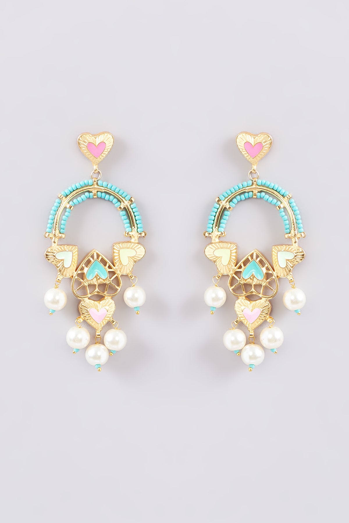 Gold Finish Multi-Colored Bead & Crystal Enameled Dangler Earrings
