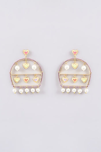 Gold Finish Multi-Colored Bead & Crystal Enameled Dangler Earrings