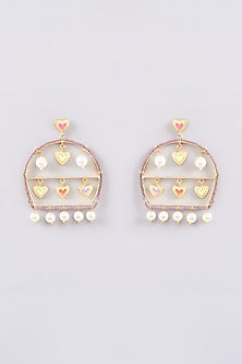 Gold Finish Multi-Colored Bead & Crystal Enameled Dangler Earrings