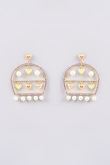 Gold Finish Multi-Colored Bead & Crystal Enameled Dangler Earrings