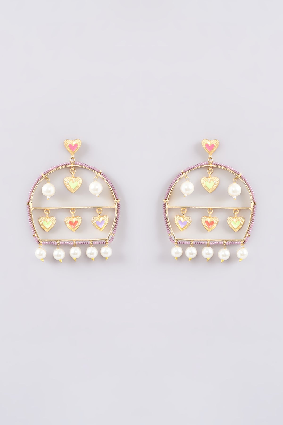 Gold Finish Multi-Colored Bead & Crystal Enameled Dangler Earrings