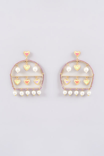 Gold Finish Multi-Colored Bead & Crystal Enameled Dangler Earrings