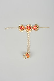 Matte Gold Finish Yellow & Hot Pink Embroidered Hand Harness