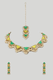 Gold Finish Pearl & Hand Embroidered Choker Necklace Set