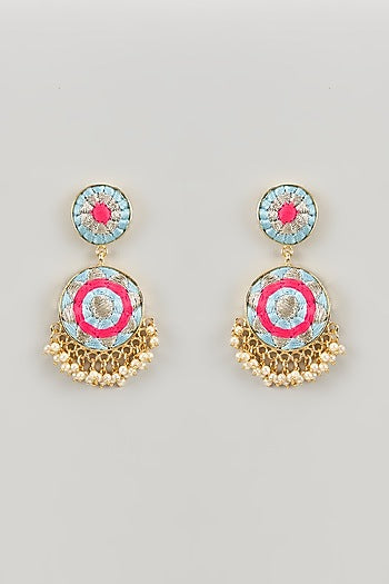 Matte Gold Finish Hot Pink Embroidered Layered Necklace Set