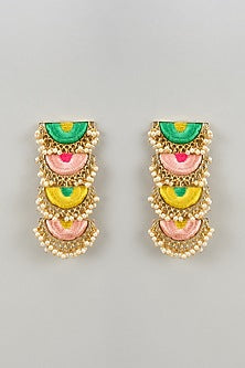 Matte Gold Finish Embroidered Layered Semi-Circular Necklace Set