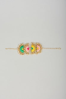 Matte Gold Finish Embroidered Layered Semi-Circular Necklace Set