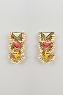 Matte Gold Finish Embroidered Layered Triangular Necklace Set