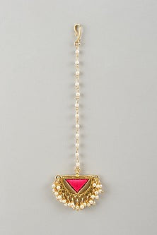 Matte Gold Finish Embroidered Layered Triangular Necklace Set