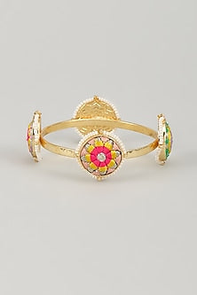 Gold Finish Silk Thread Embroidered & Pearl Beaded Bangle