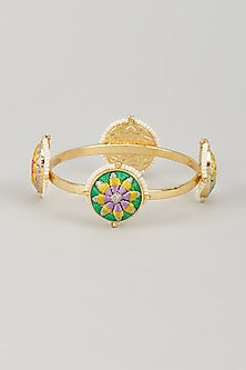 Gold Finish Silk Thread Embroidered & Pearl Beaded Bangle