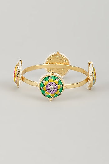 Gold Finish Silk Thread Embroidered & Pearl Beaded Bangle
