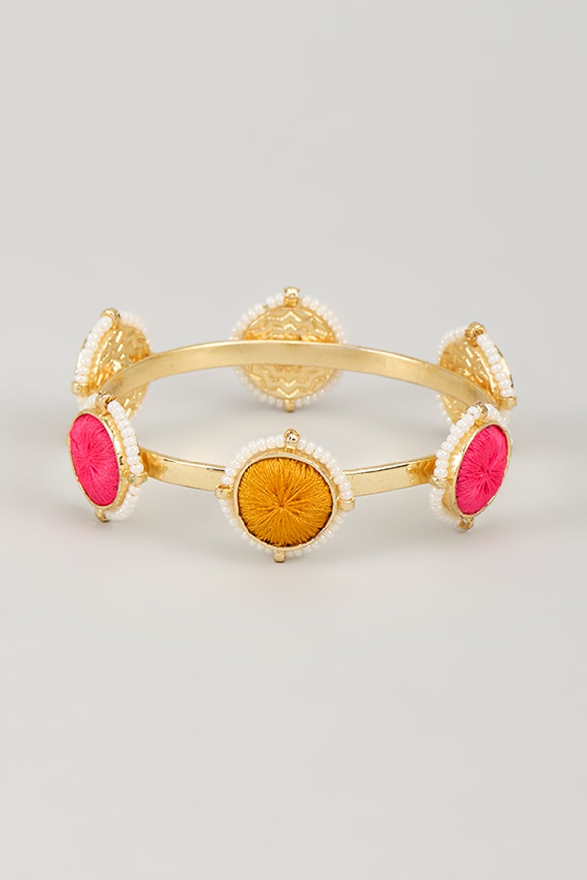 Gold Finish Silk Thread Embroidered & Pearl Beaded Bangle