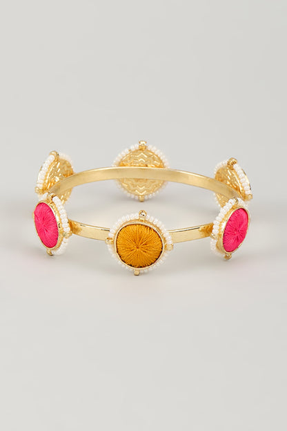 Gold Finish Silk Thread Embroidered & Pearl Beaded Bangle