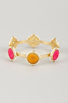 Gold Finish Silk Thread Embroidered & Pearl Beaded Bangle