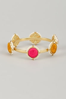 Gold Finish Silk Thread Embroidered & Pearl Beaded Bangle
