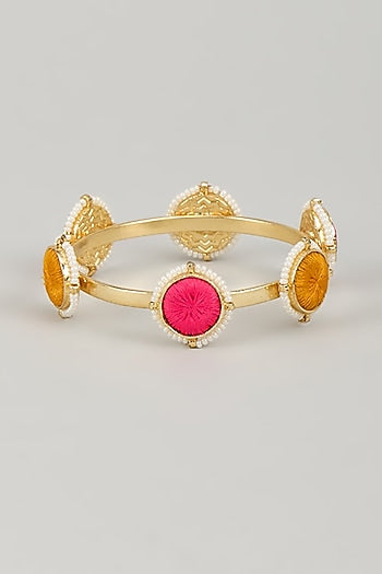 Gold Finish Silk Thread Embroidered & Pearl Beaded Bangle
