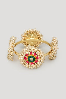 Matte Gold Finish Silk Thread Embroidered & Pearl Beaded Bangle