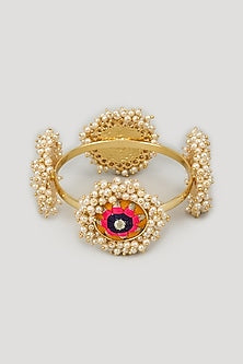 Matte Gold Finish Silk Thread Embroidered & Pearl Beaded Bangle