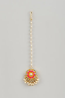 Matte Gold Finish Silk Thread Embroidered & Pearl Maang Tikka