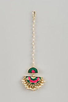 Matte Gold Finish Silk Thread & Pearl Embellished Maangtikka