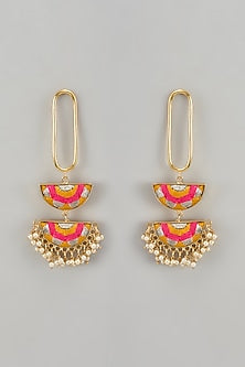 Gold Finish Silk Thread Embroidered Dangler Earrings