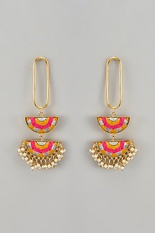 Gold Finish Silk Thread Embroidered Dangler Earrings