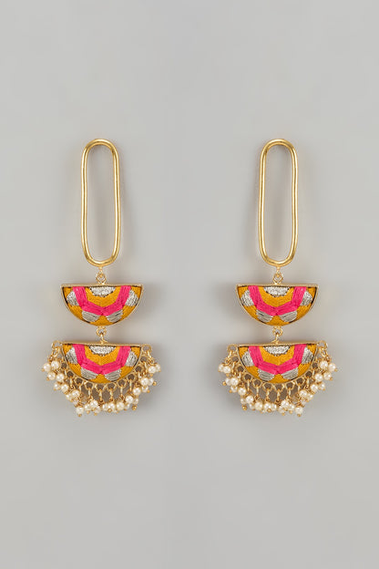 Gold Finish Silk Thread Embroidered Dangler Earrings