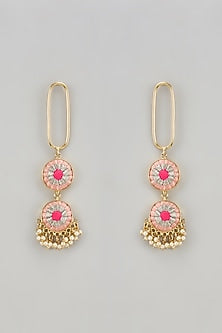 Gold Finish Silk Thread Embroidered & Pearl Dangler Earrings