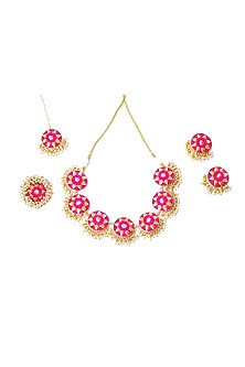 Gold Plated Silk Thread Embroidered & Pearl Choker Necklace Set