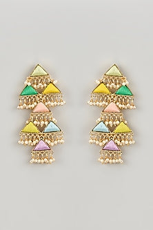 Matte Gold Finish Silk Thread & Pearl Embellished Layered Dangler Earrings
